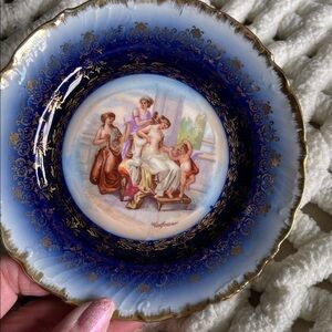 Antique ,Victoria Carlsbad, Austria, Cobalt Blue,Gold fringed.Signed Haufmann.